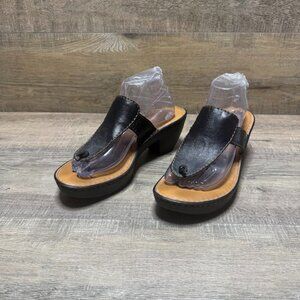 Born Black Leather Thong Block Heel Sandal Women's Size 10